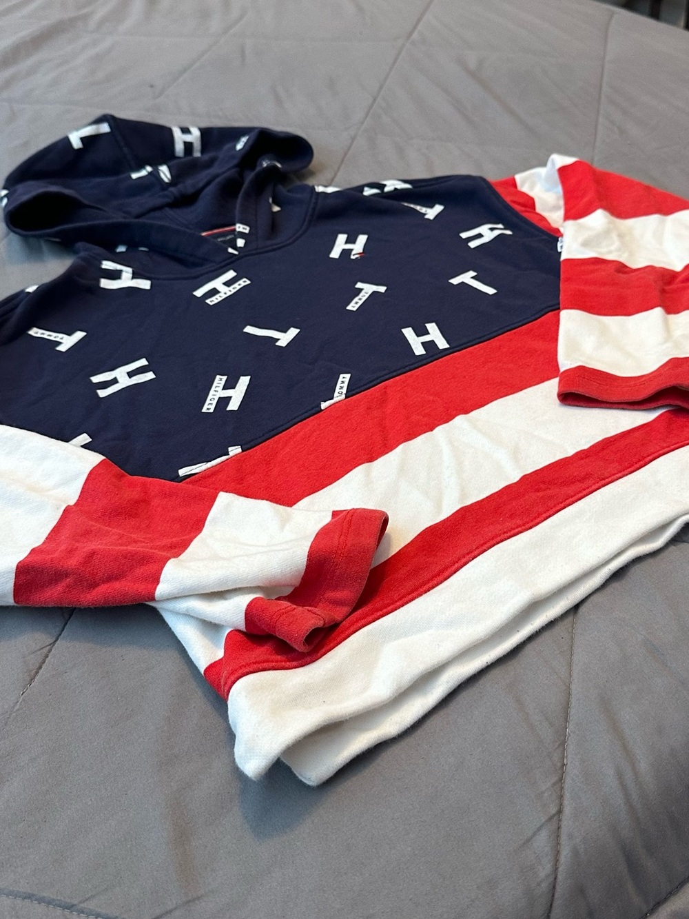 Tommy Hilfiger Navy, Red & White Striped Hooded Sweatshirt